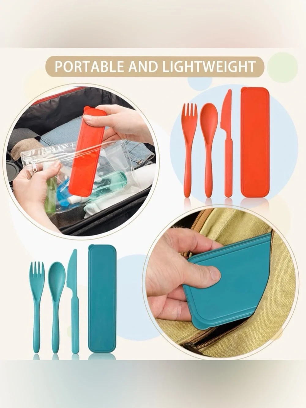 Jinei Reusable Travel Utensils Set with Case - 4 Portable Spoon Knife Fork Sets